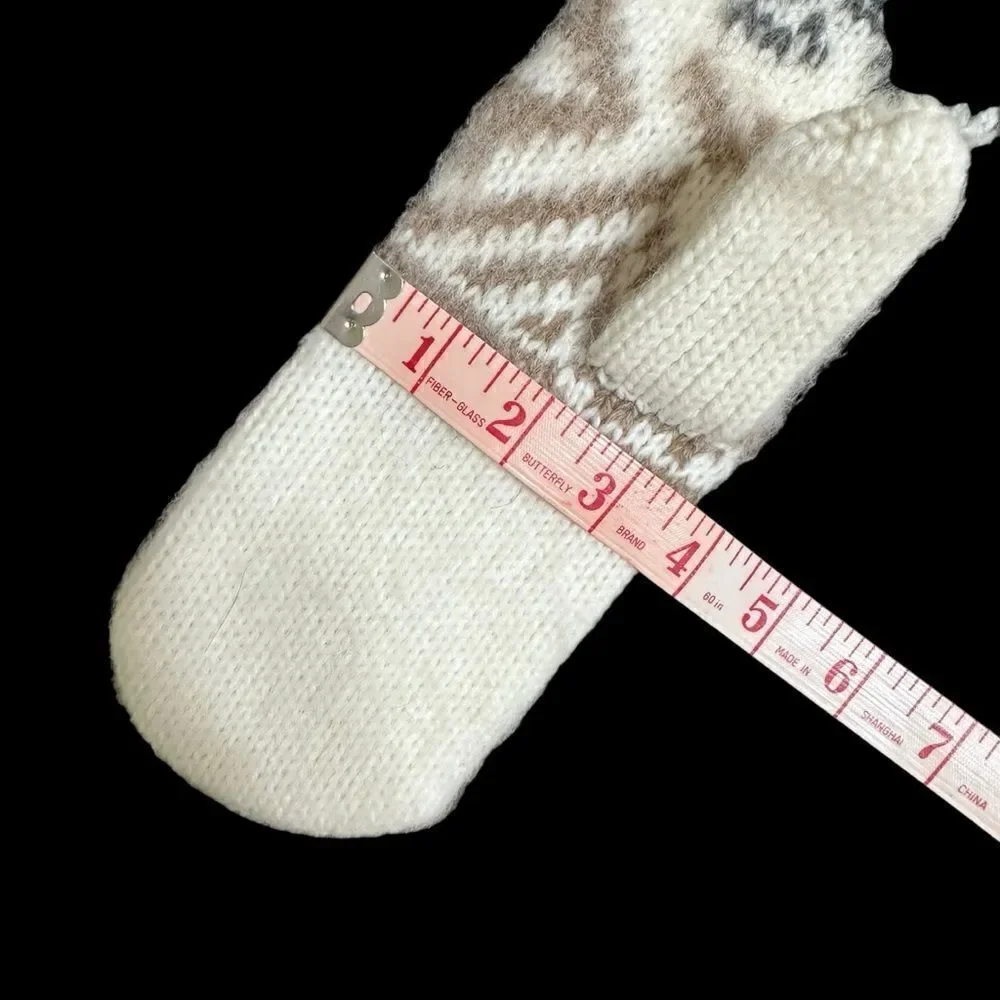 Fair Isle Pattern Cream white extended mittens size M/L